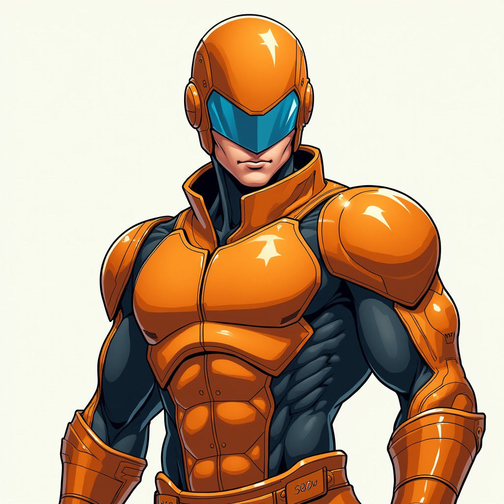 Dynamic Comic Book Hero in Orange Armor