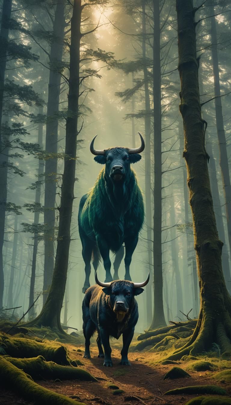 Mystical Bull-Dog Creature in Misty Forest