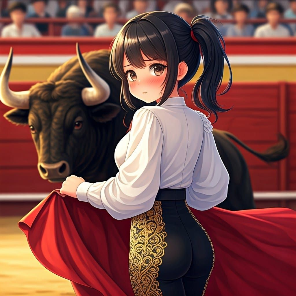 Anime Bullfighter with Red Muleta in Manga Style