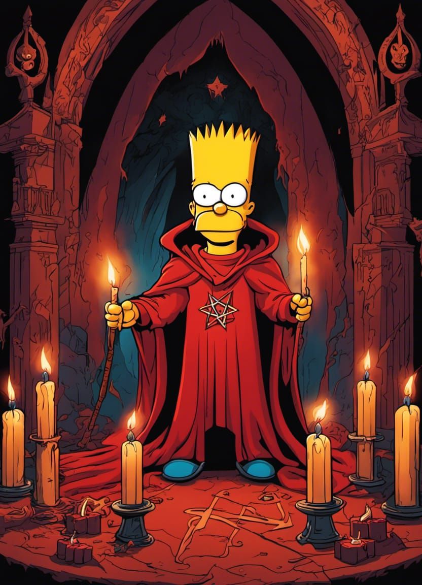 Demonic Bart Simpson in Satanic Ritual
