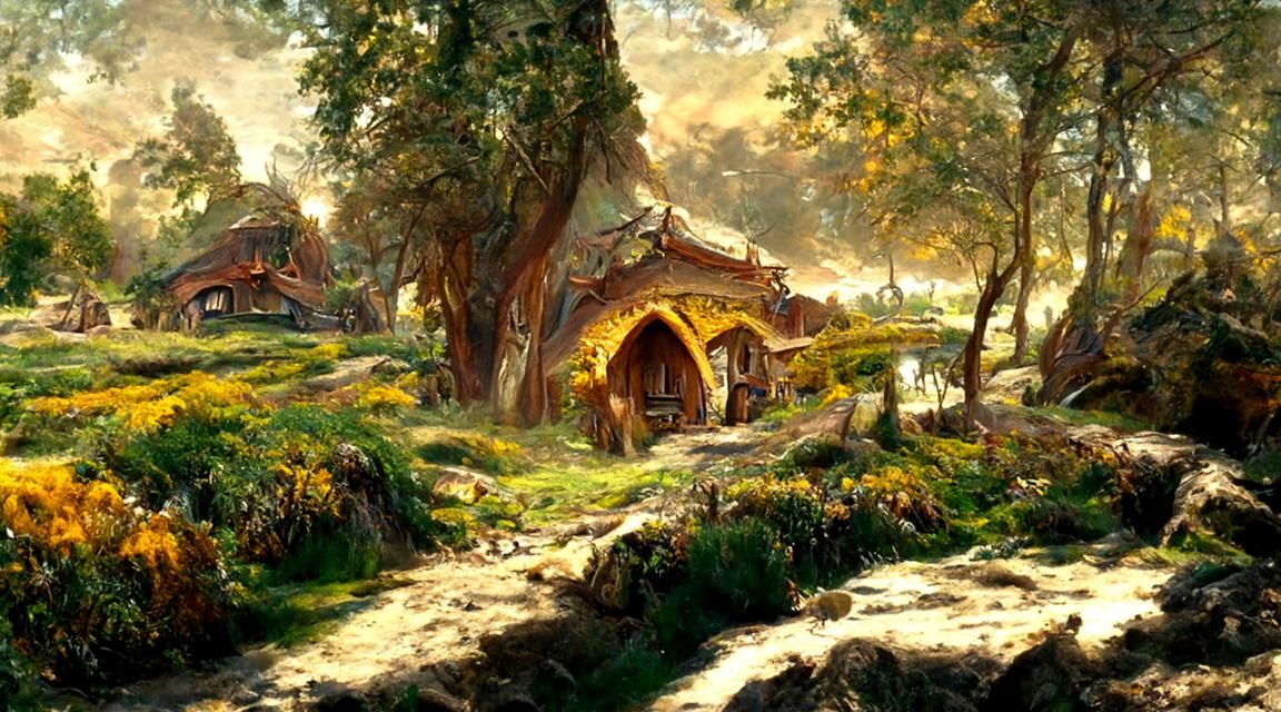 Hobbiton in The Shire: An Oil Painting