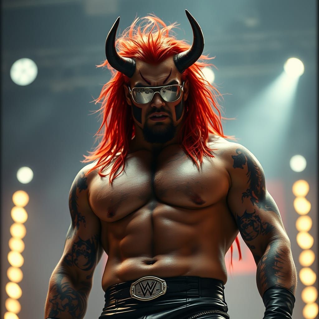 Dark Demonic Wrestler in Cinematic Film Still