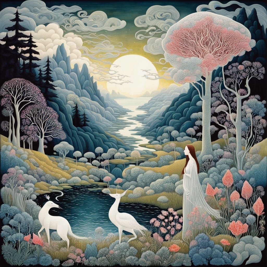 Dreamlike Union of Mythical Beings in a Stormy Weather Lands...