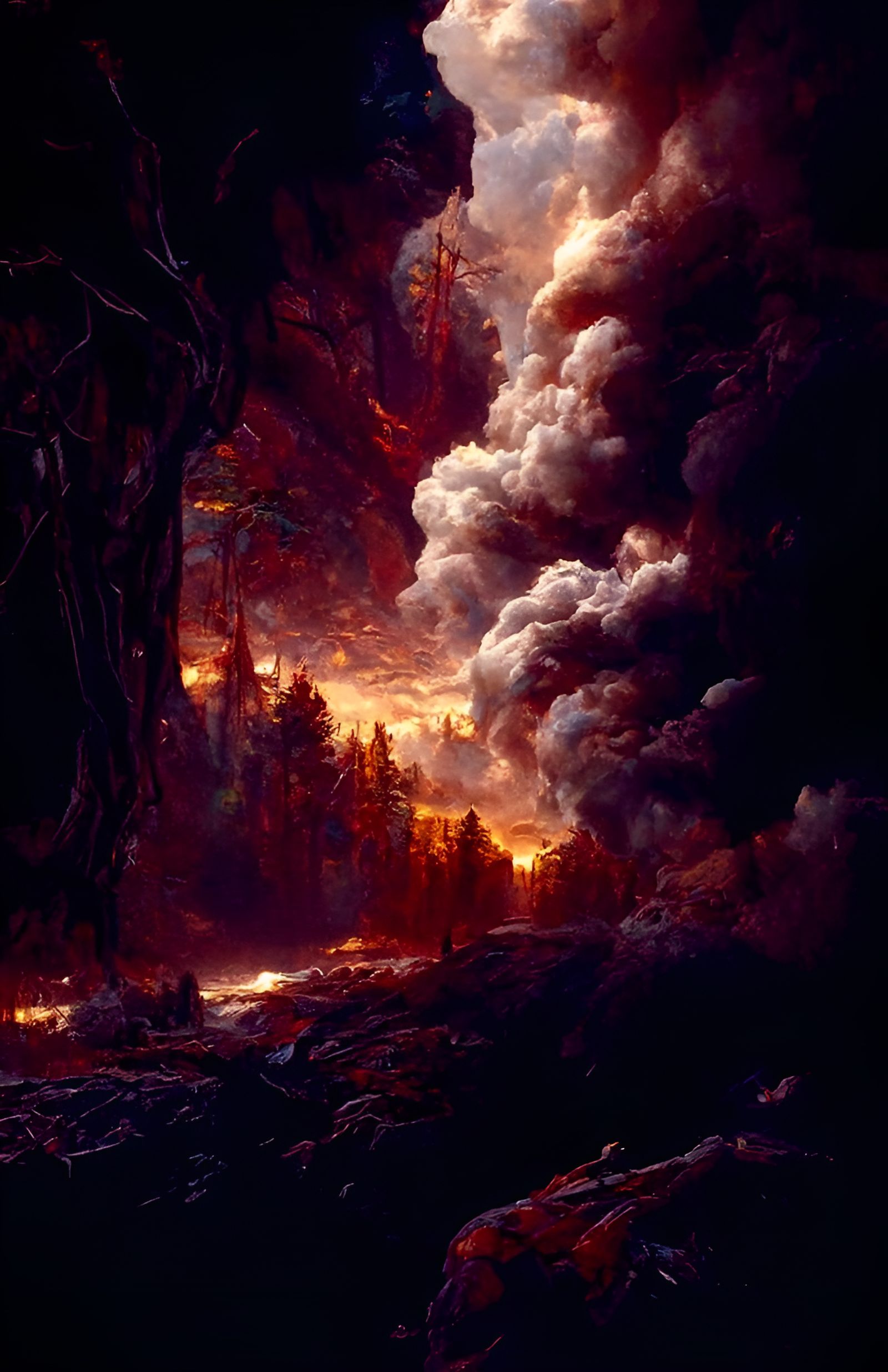 Inferno: Forest Fire Landscape in Romantic Style