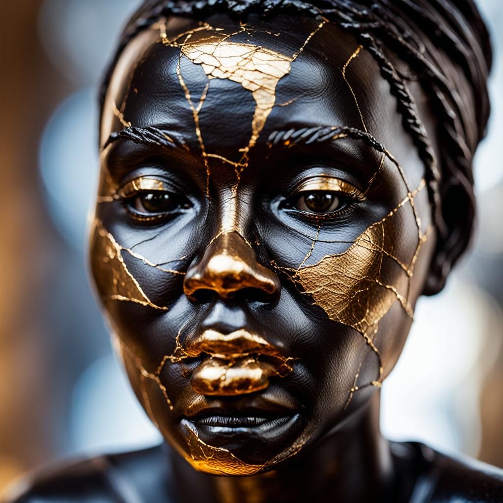Ebony Kintsugi Sculpture of an African Woman