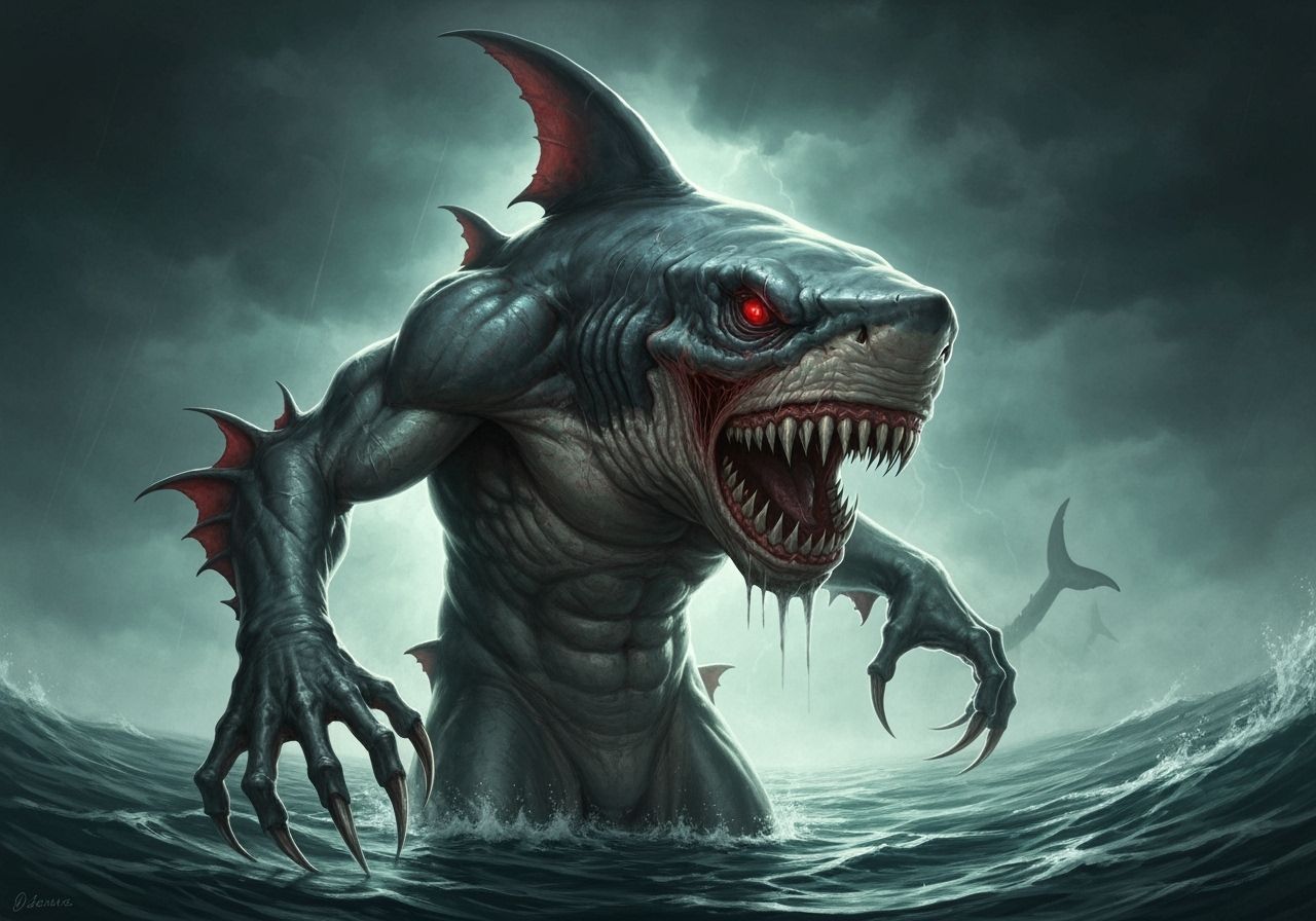 Horrifying Shark Warrior in Dramatic Style