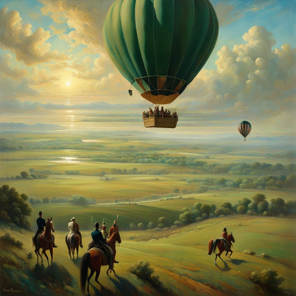 Royal Family Soaring in Hot Air Balloon Painting