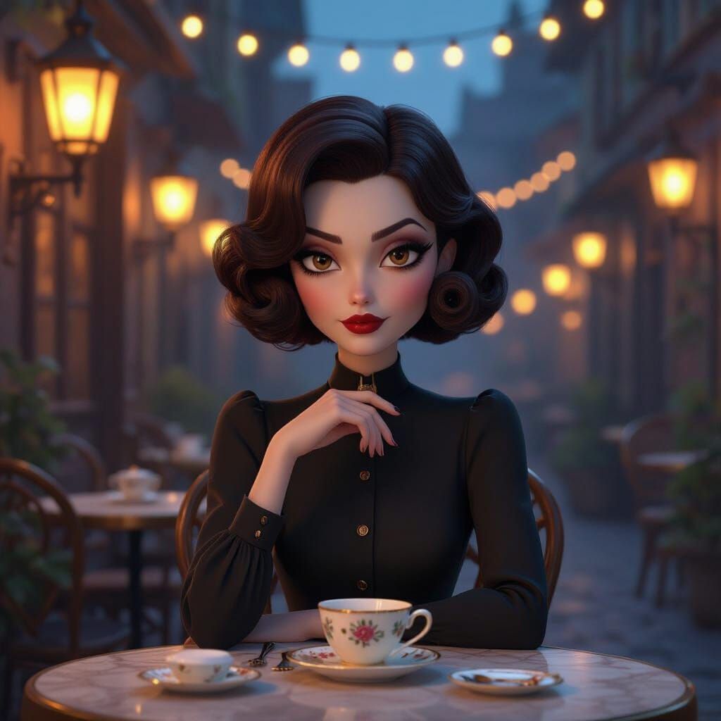 Bored Vampire at Cafe in Pixar Style