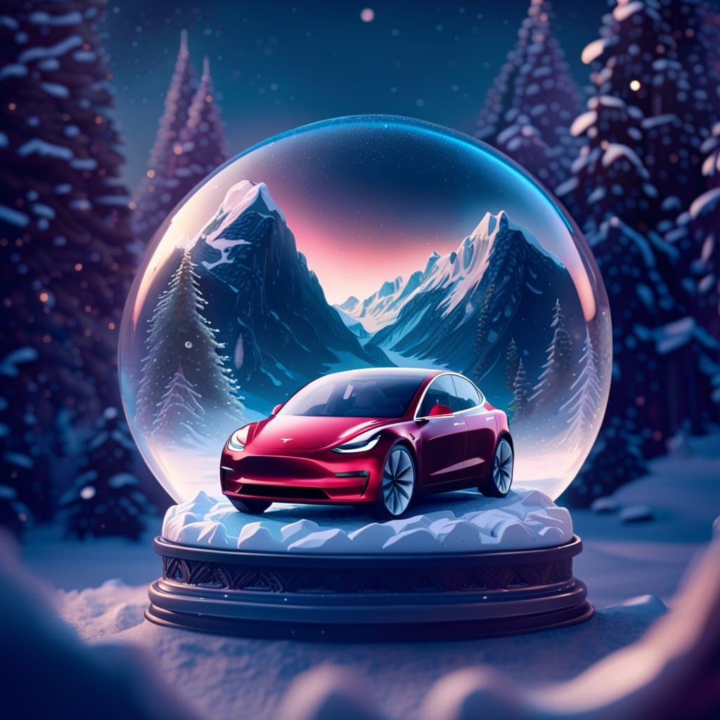 Tesla Model 3 in Detailed Snow Globe