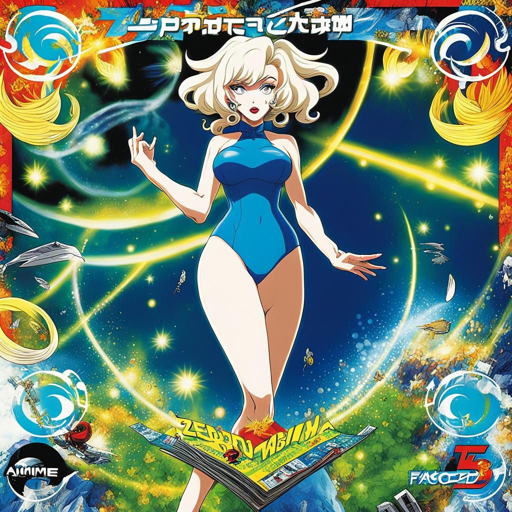Marilyn Monroe in Blue Swimsuit, Anime Style