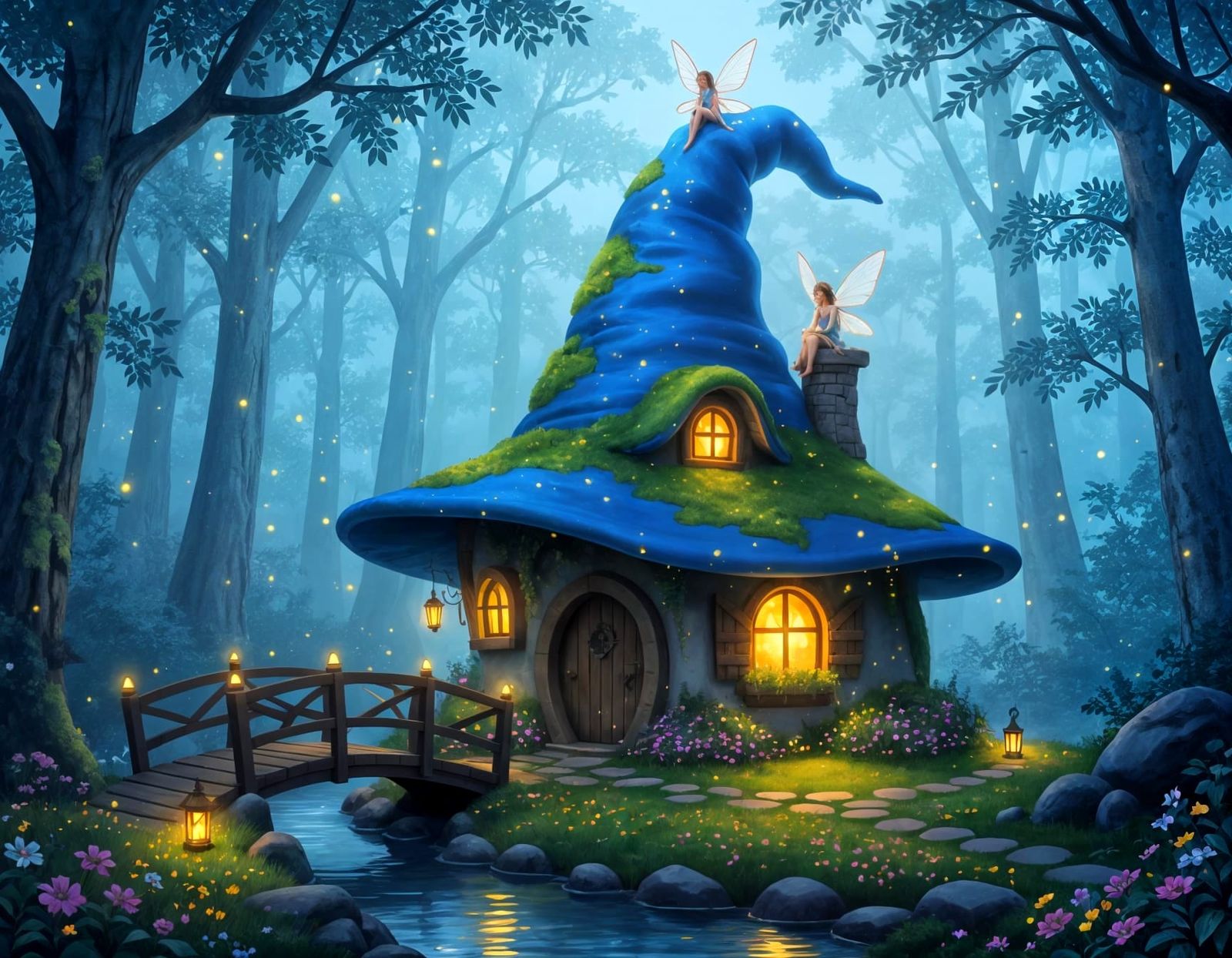 Enchanted Wizard Hat Cottage in Dreamy Forest