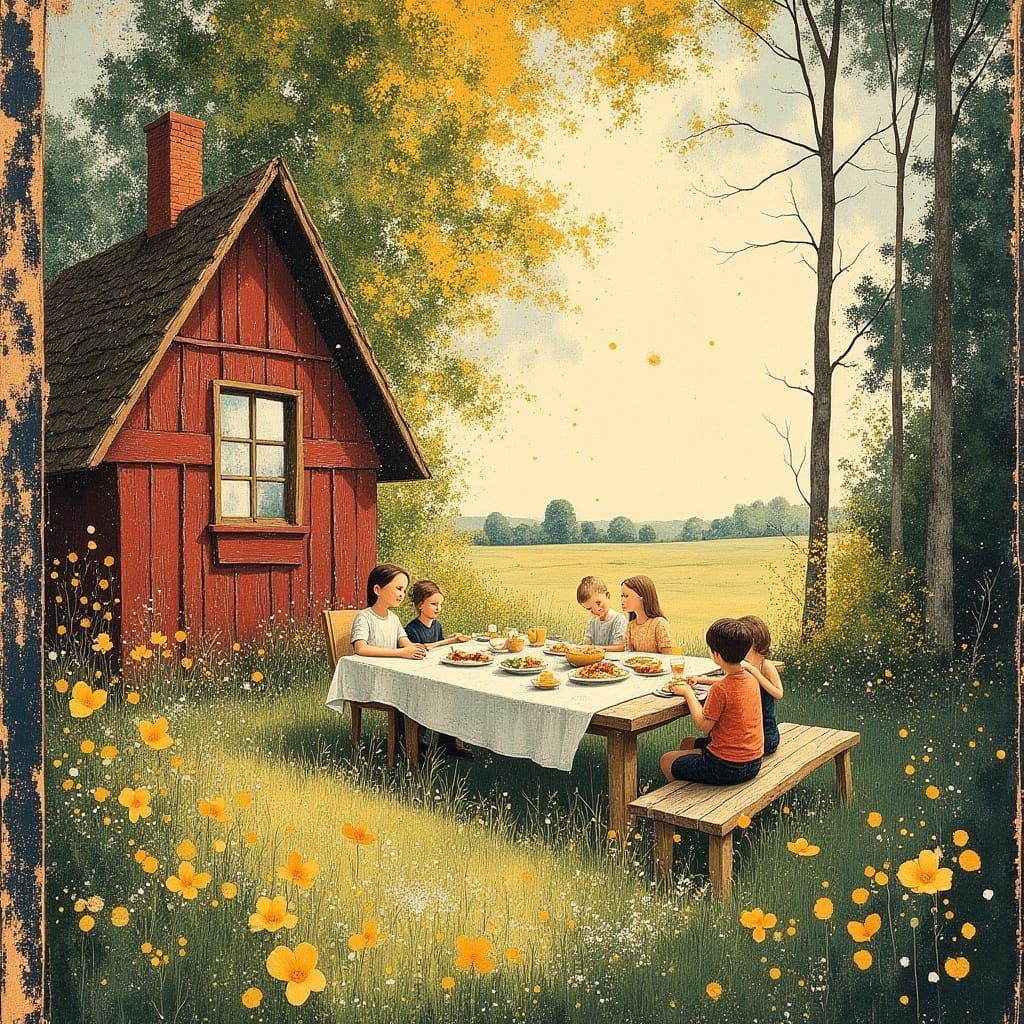 Swedish Summer Cottage Scene in Carl Larsson Style