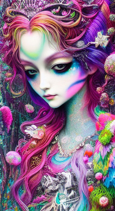 Vibrant Goth Princess in Whimsical Wonderland