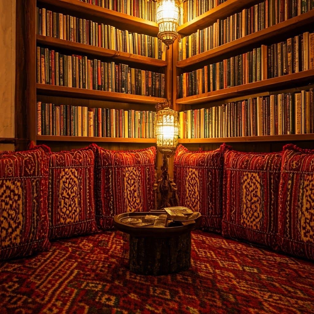 Cozy Iraqi Reading Nook with Traditional Design