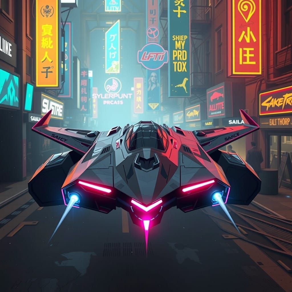 Sleek Futuristic Spaceship in Brutalist Angular Abstract Sty...