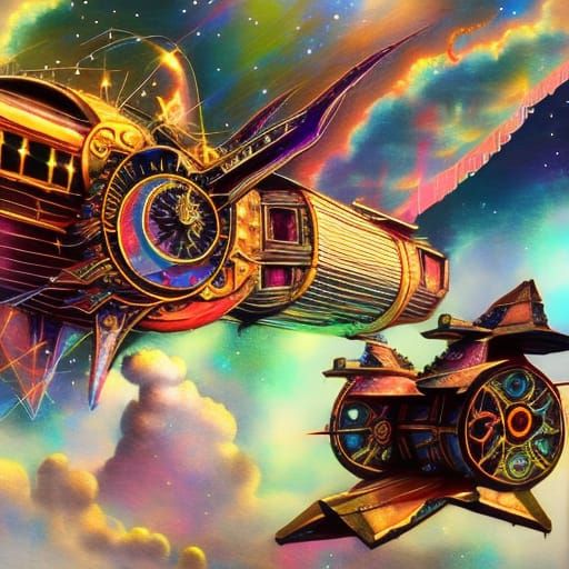 Steampunk Starship in Astral Flight