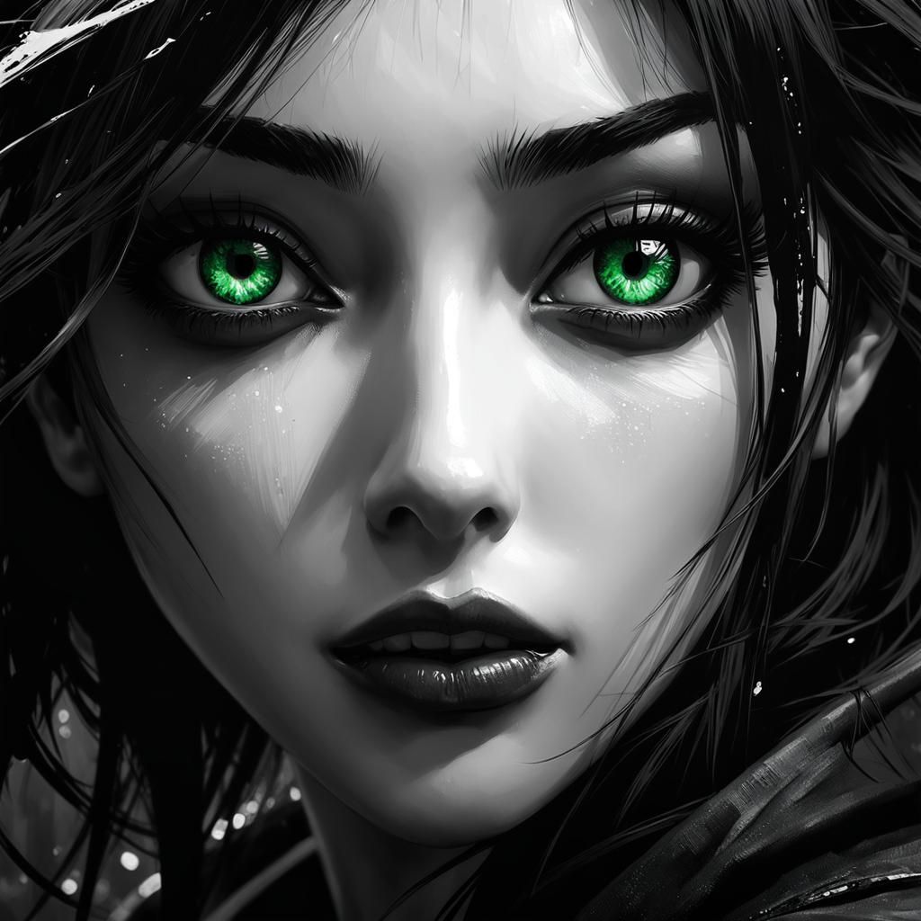 Photorealistic Anime Girl with Sinister Green Eyes