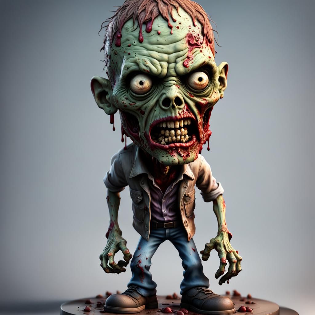 Hyperrealistic Zombie Bobblehead on Rotting Stand