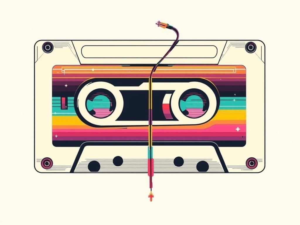 Surreal Retro Cassette Tape in Geometric Digital Art Style