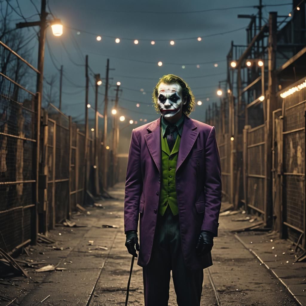 The Joker in Abandoned Amusement Park: Cinematic Film Still