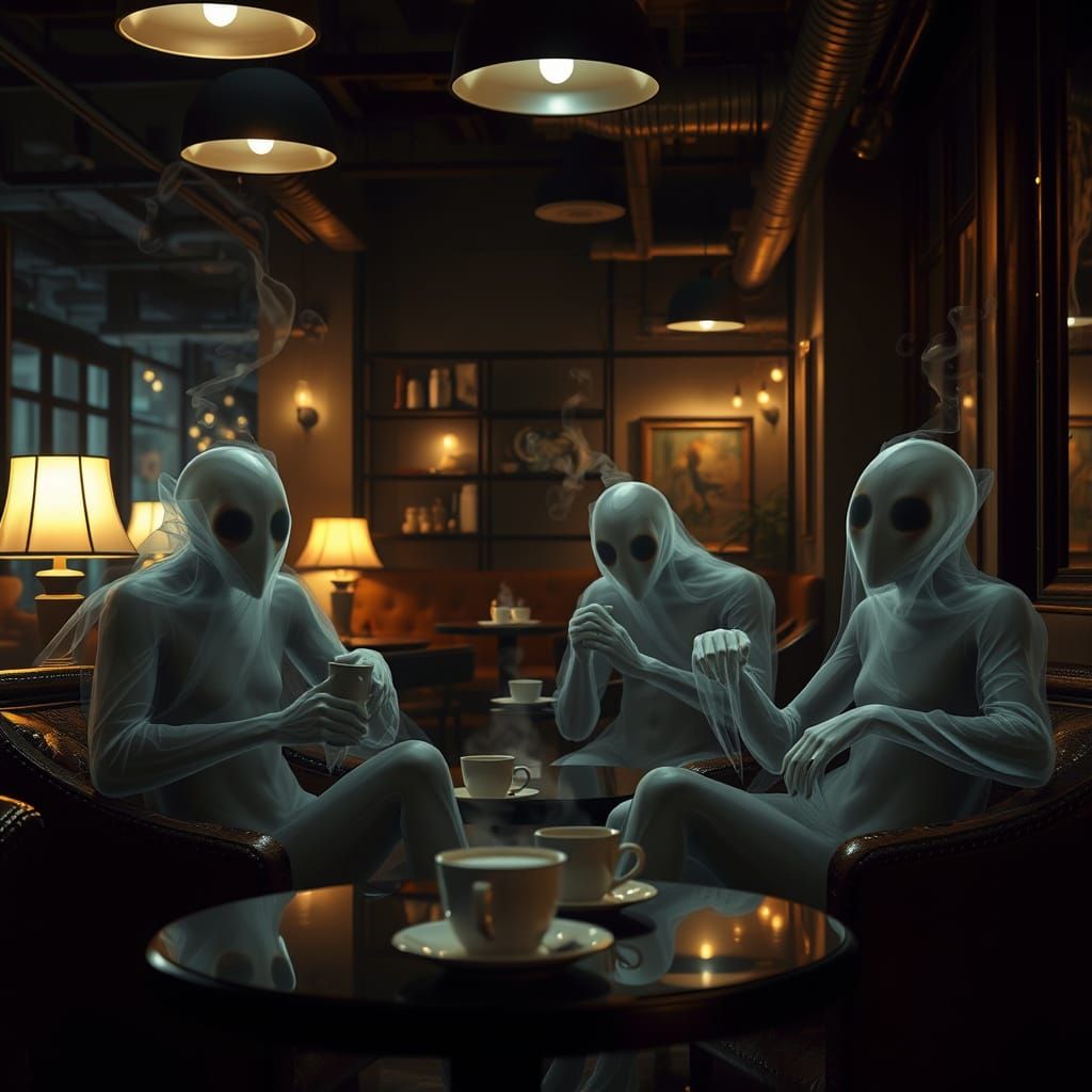 Ethereal Beings in a Mysterious Coffee Club