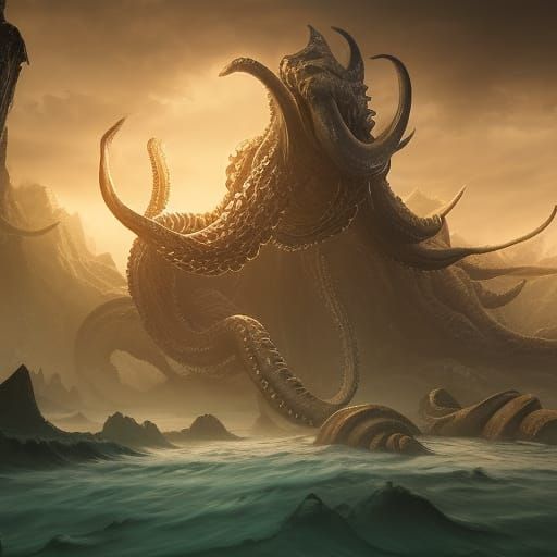 Detailed Kraken Matte Painting in Deep Color