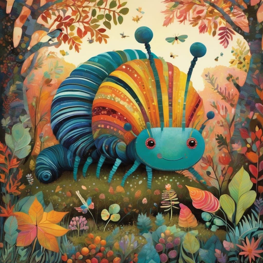 Joyful Caterpillar in Pastel Autumn Colors