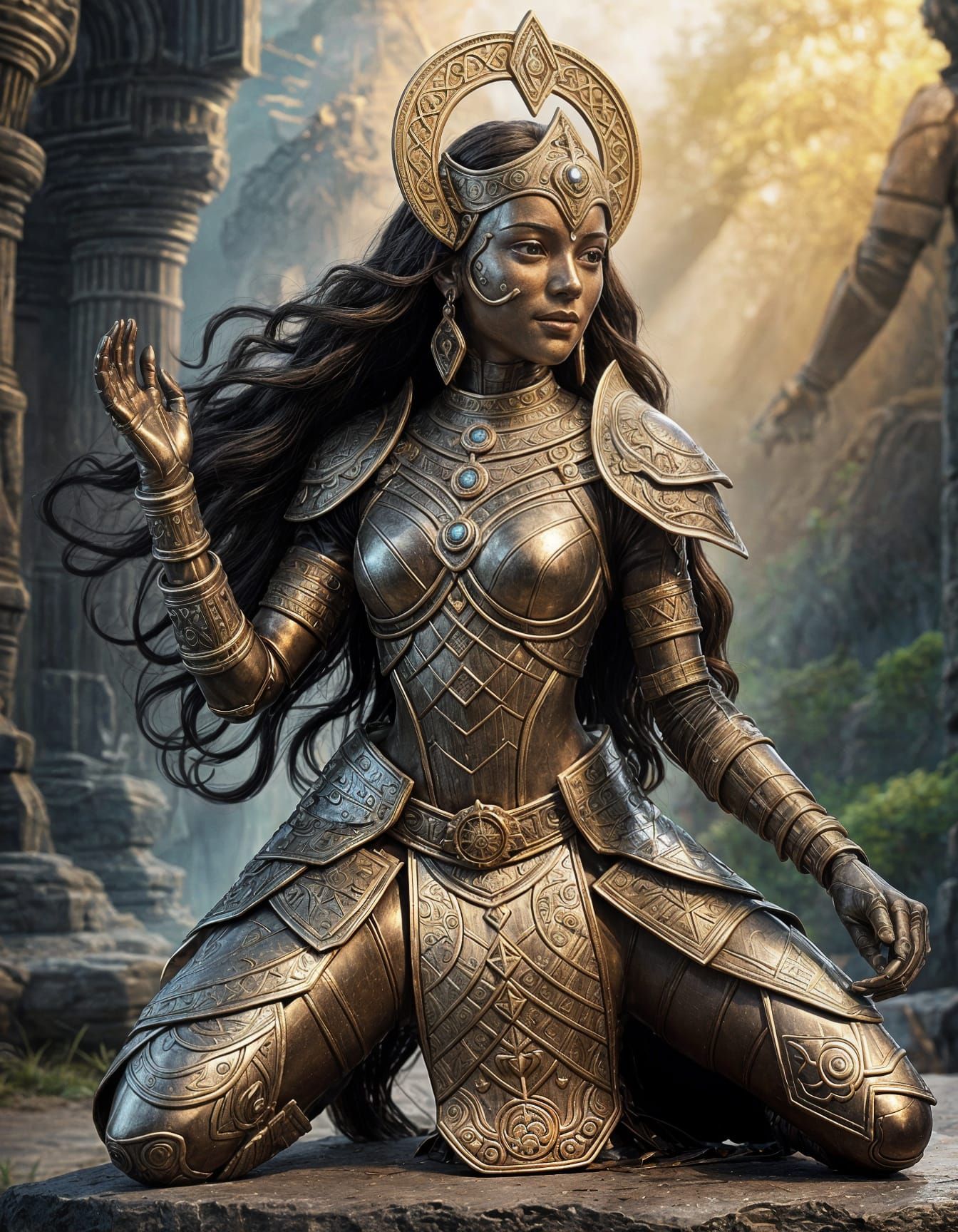 Cyborg Statue of Progress: Ethereal Fantasy in Mist