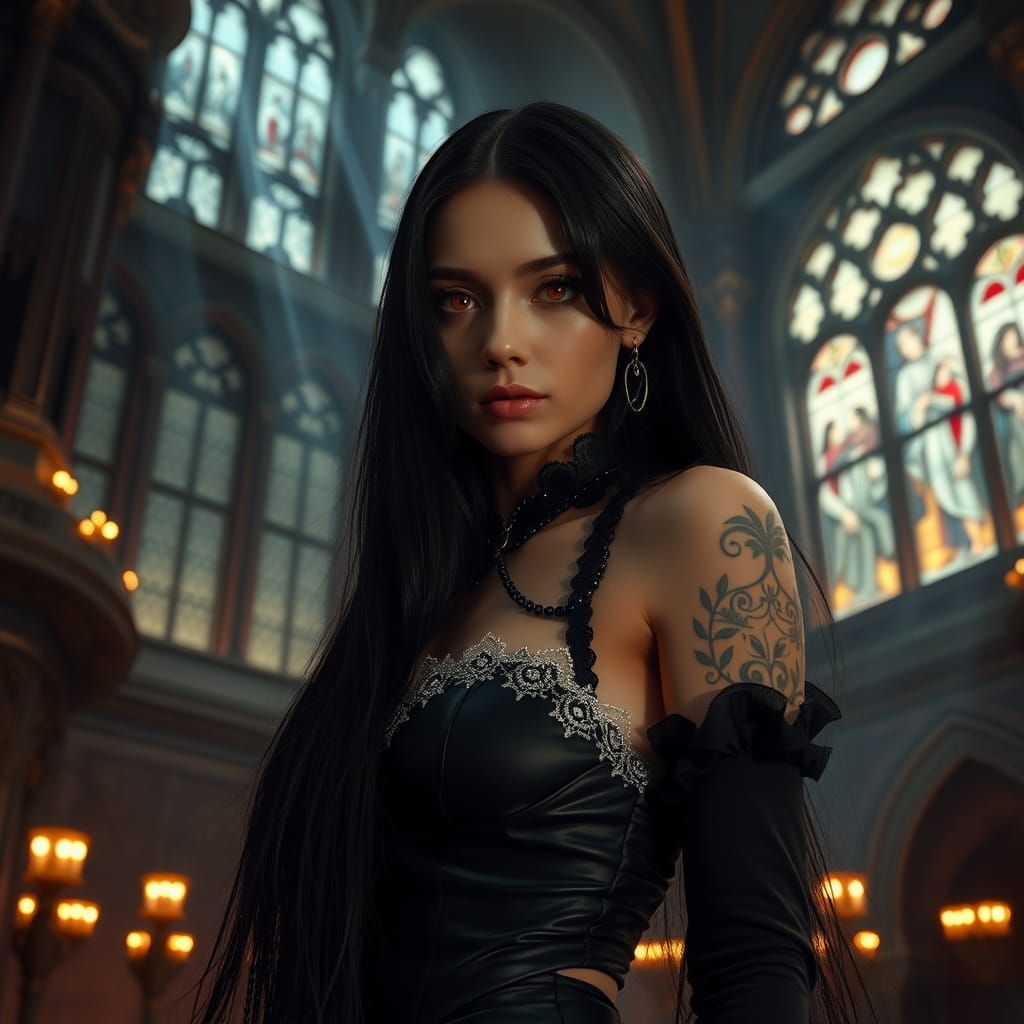 Gothic Woman in Moonlit Chamber, Surrealism Style