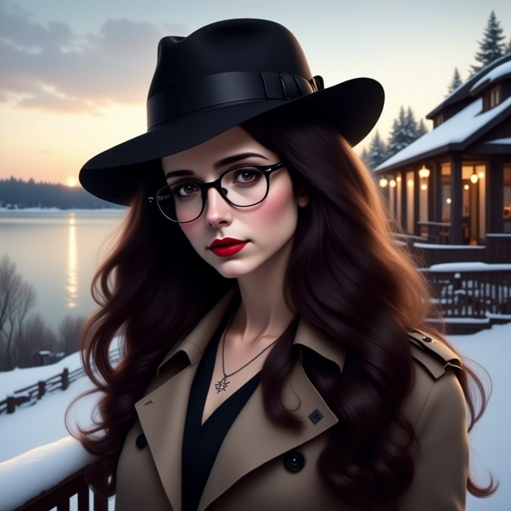 Ethereal Sunrise Scene with Enigmatic Woman