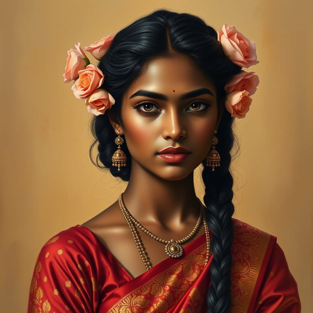 Regal Indian Woman in Antique Style Portrait