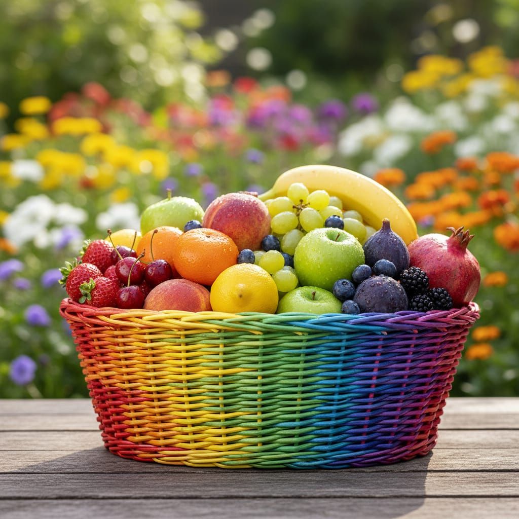 Vibrant Rainbow Basket of Fresh Fruit