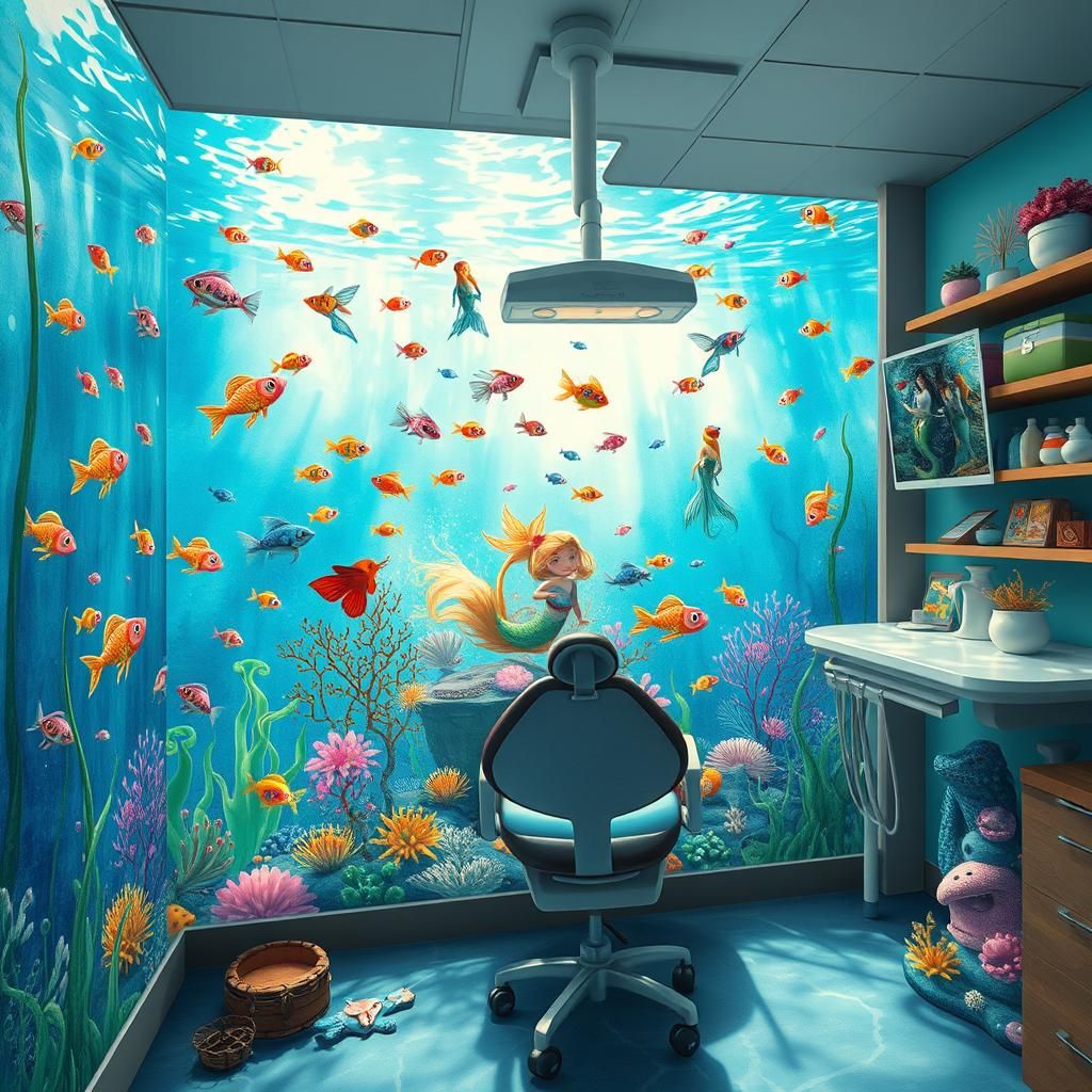 Aquarium with Guppies and Mermaids: Whimsical Watercolor