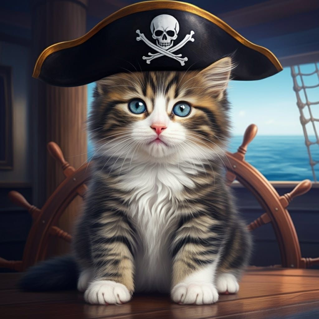 Pirate Kitten in Captain's Regalia