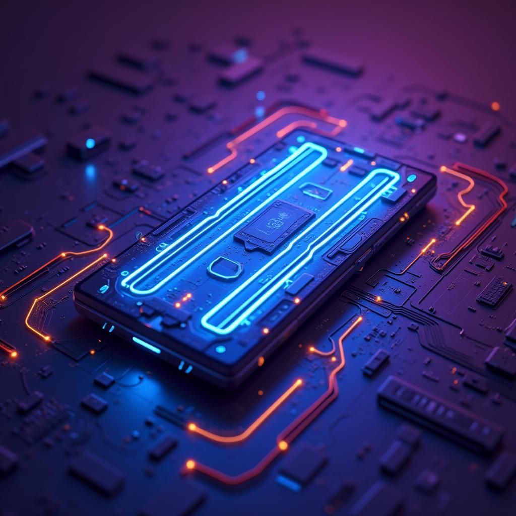 Futuristic Phone Concept with Neon Lines in 3D Render