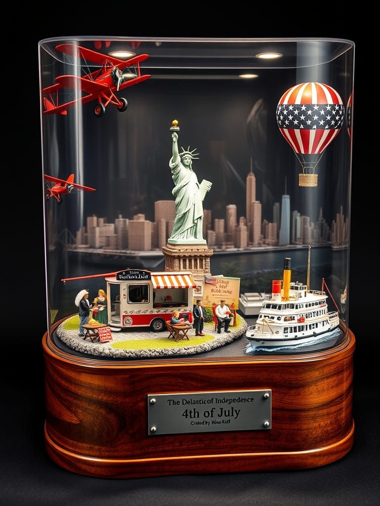 Statue of Liberty Diorama with Biplane and Balloon