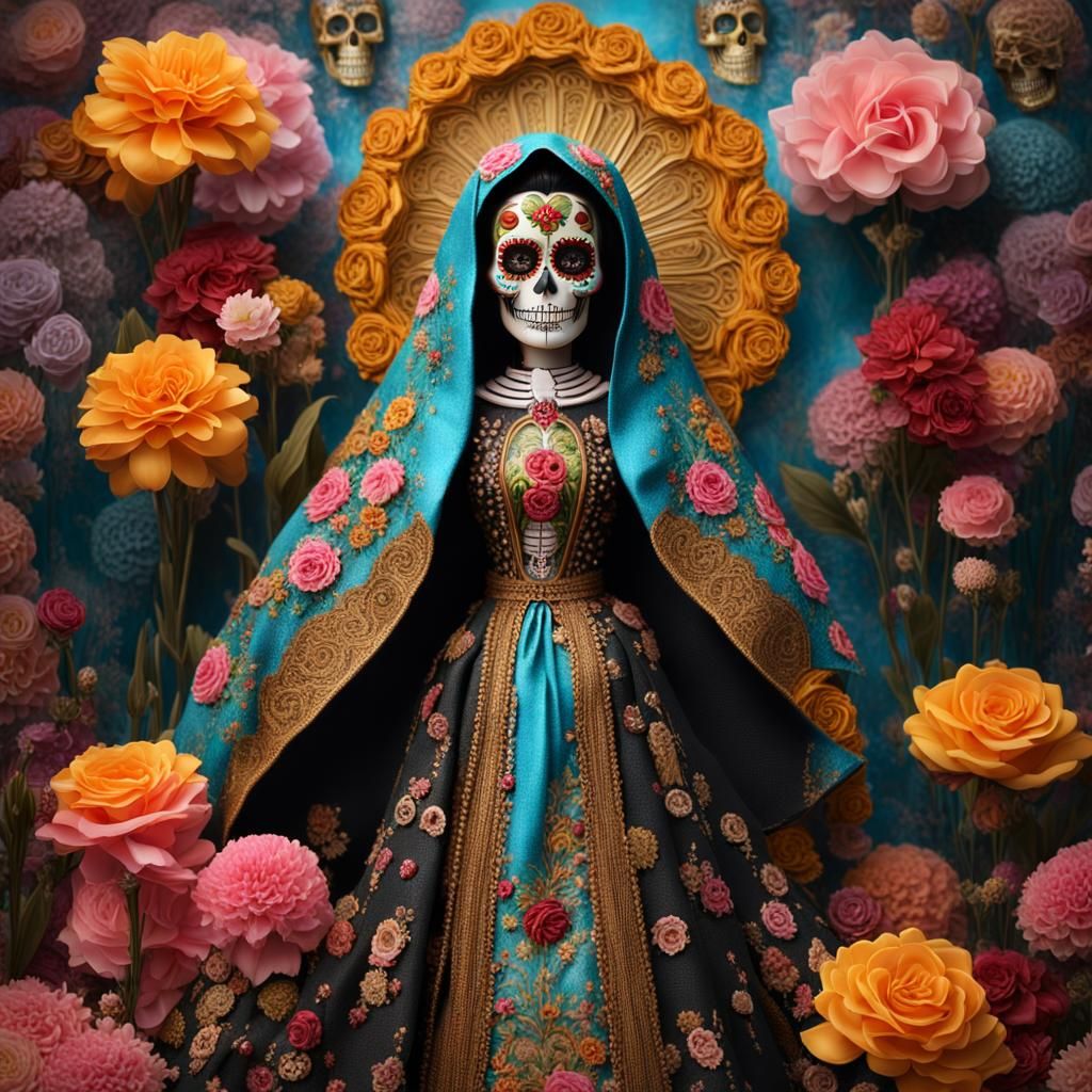 Steampunk Sugar Skull Virgen de Guadalupe Oil Painting