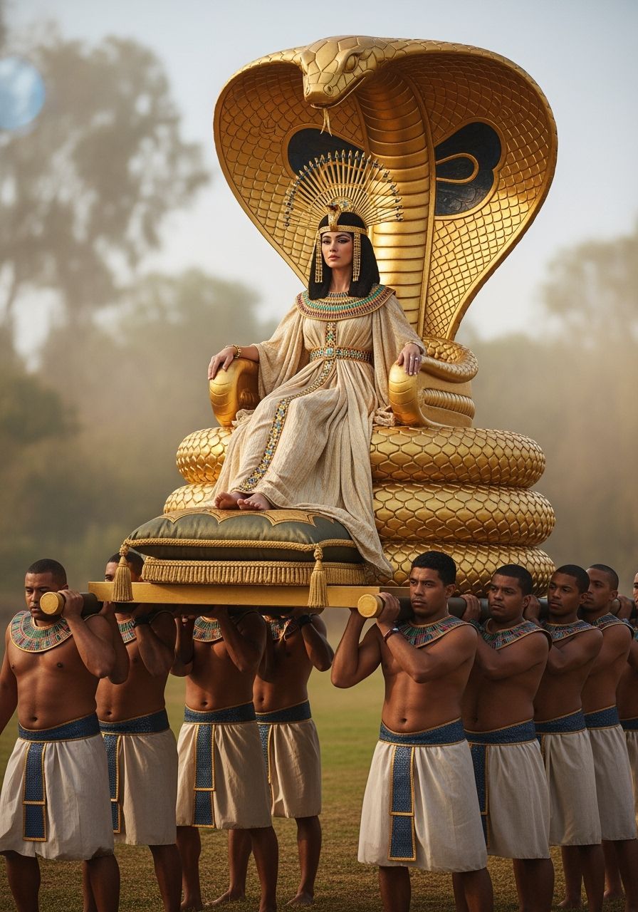 Egyptian Queen on Cobra Throne, Photorealistic Style