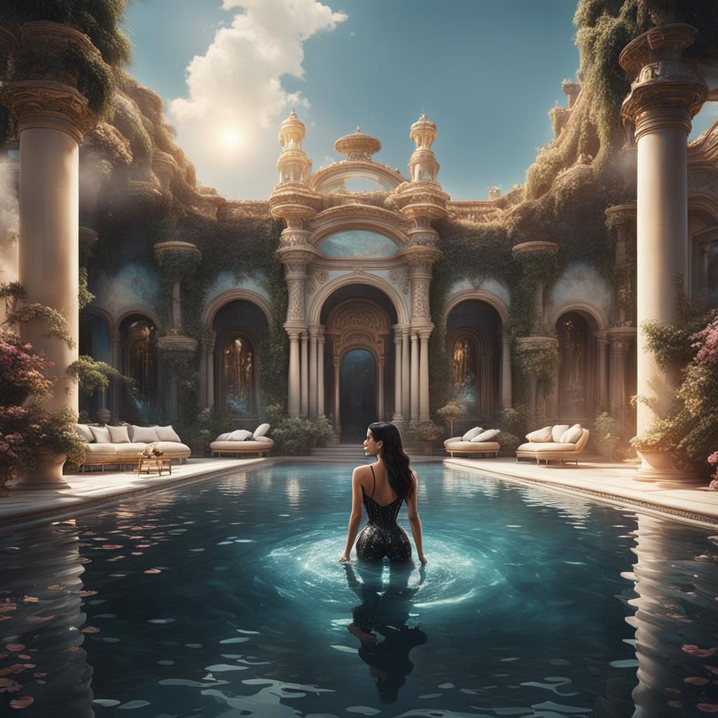 Kylie Kardashian in Luxury Pool: Digital Matte Painting