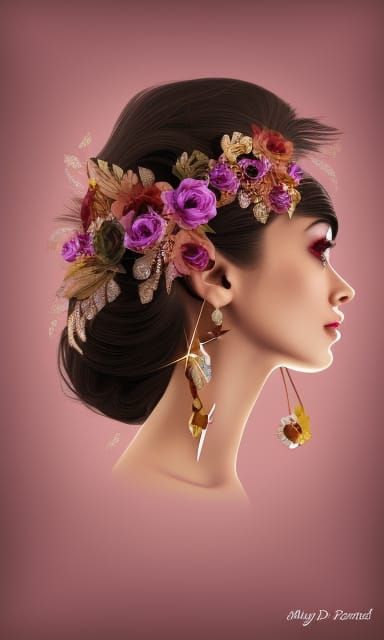 Glamorous Woman with Floral Earrings in 3D Style