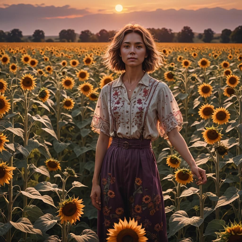 Sunflower Field Sunset: Cinematic Digital Matte Painting