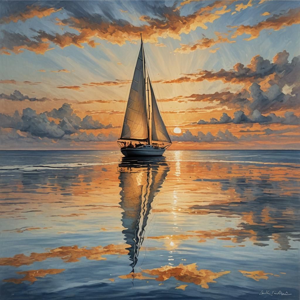Sailboat on Calm Waters at Sunset