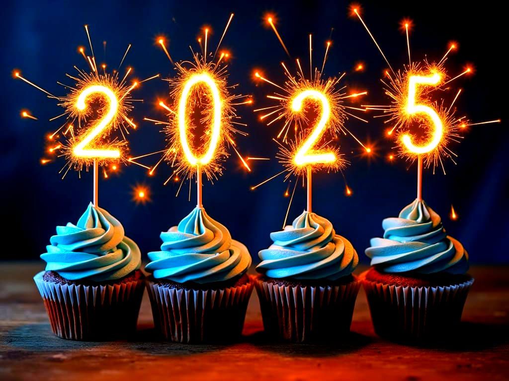 Surreal Cupcakes Under Starry Night Sky with Glittering Cand...