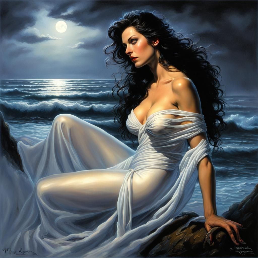 Romantic Gothic Woman in Moonlight, Fantasy Art