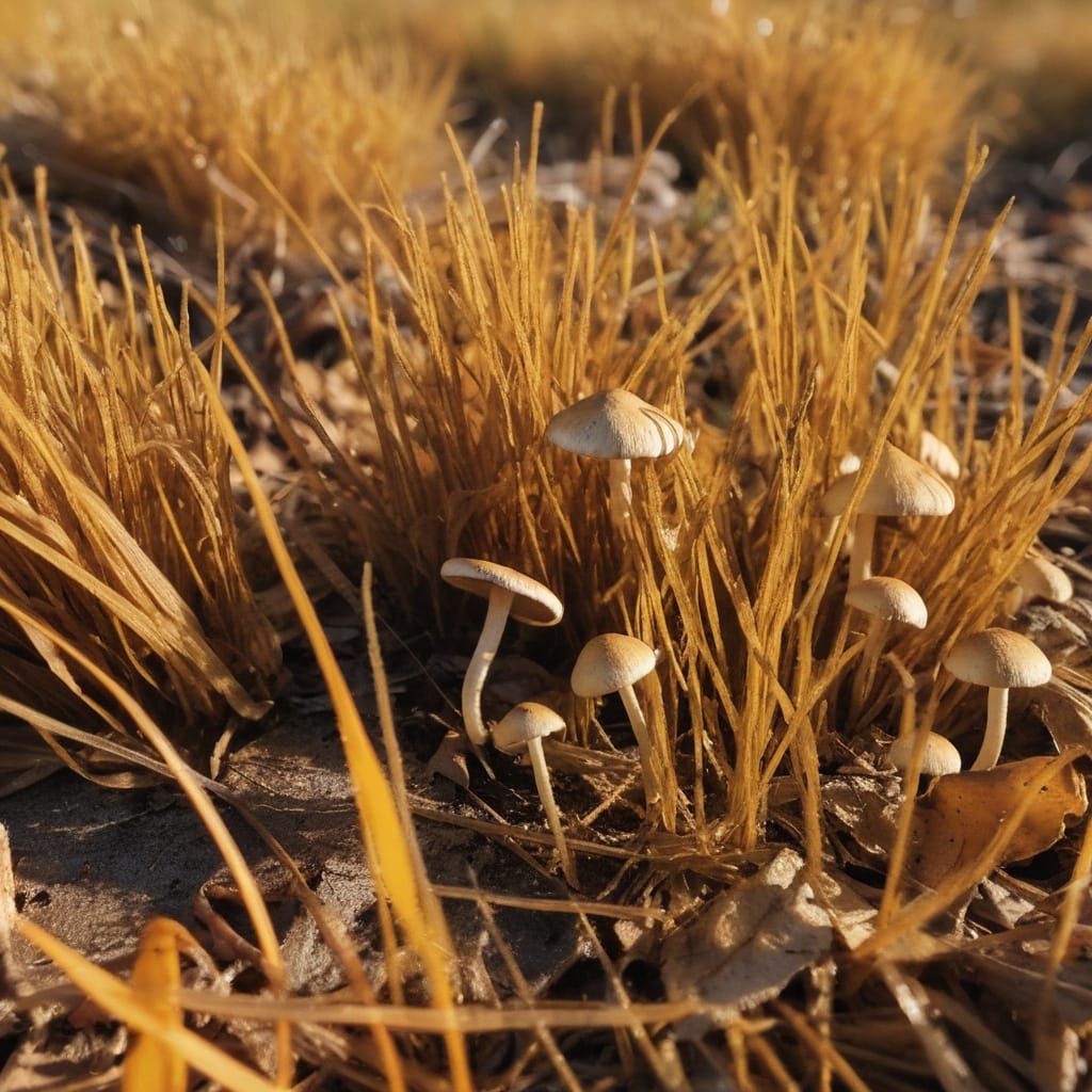 Macro Autumn Nature Scene with Insects and Fungi
