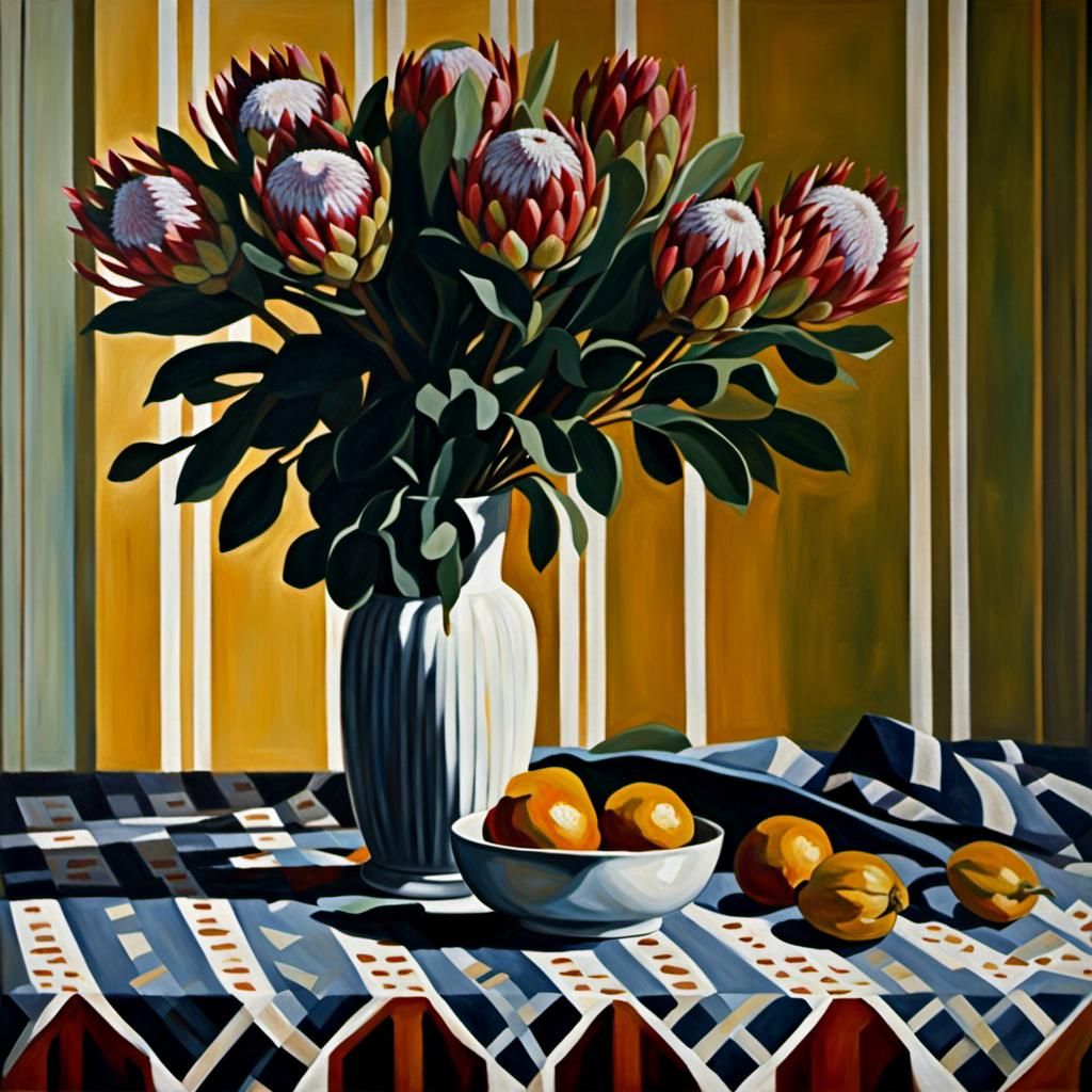 Vase with Proteas: Oil Painting Still Life