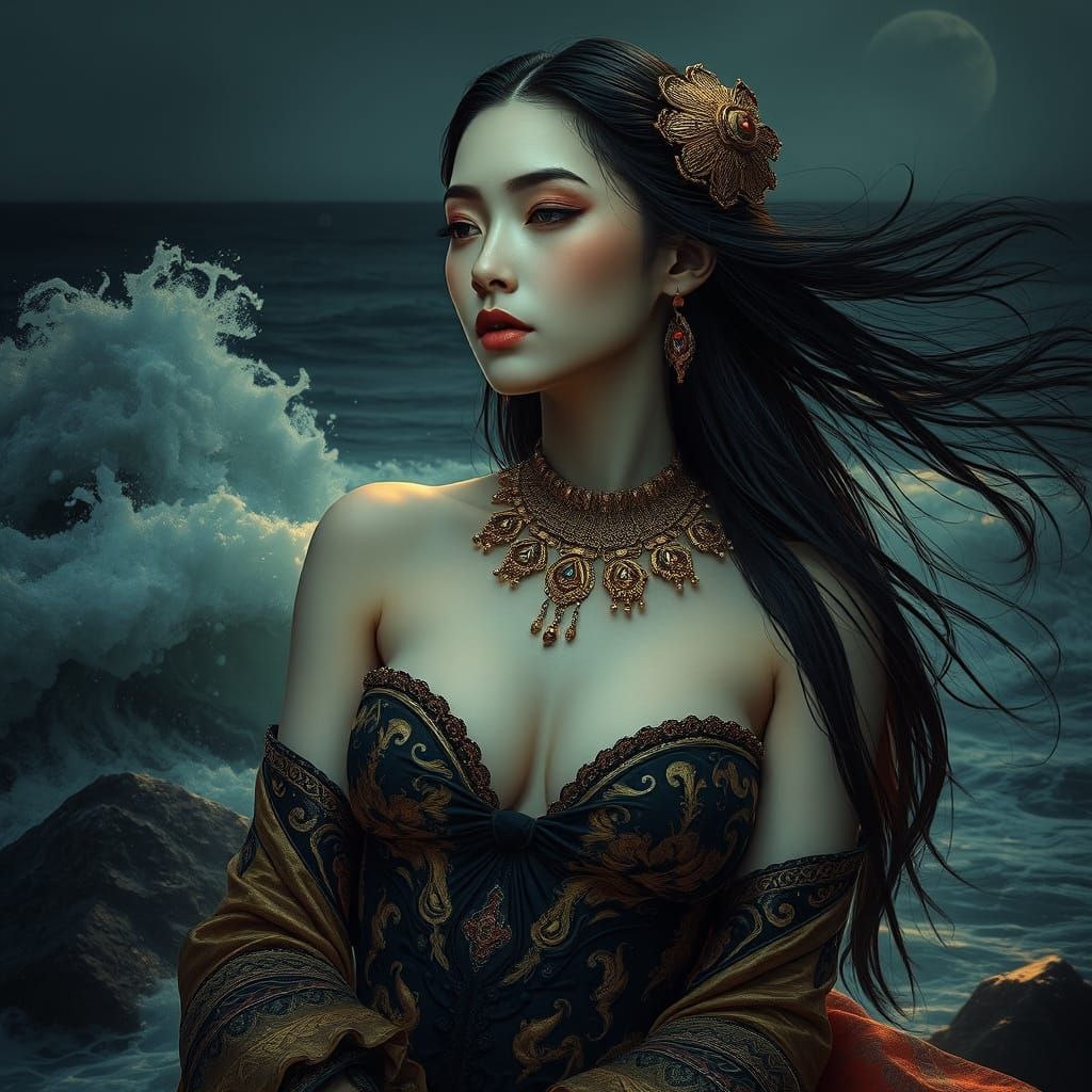 Mysterious Chinese Witch in Stormy Seas