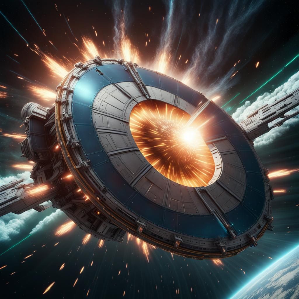 Spaceship Passes Supernova in Detailed Matte Painting