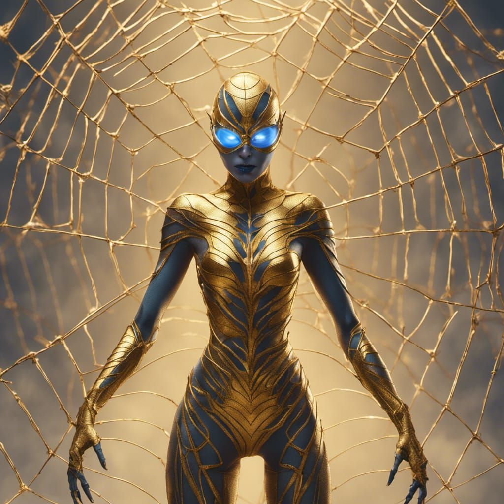 Golden Spider Woman in 3D Digital Art