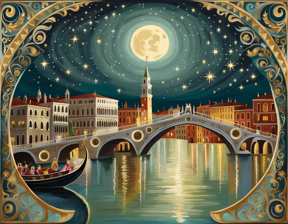 Dreamy Venice Rialto Bridge Under Moonlight